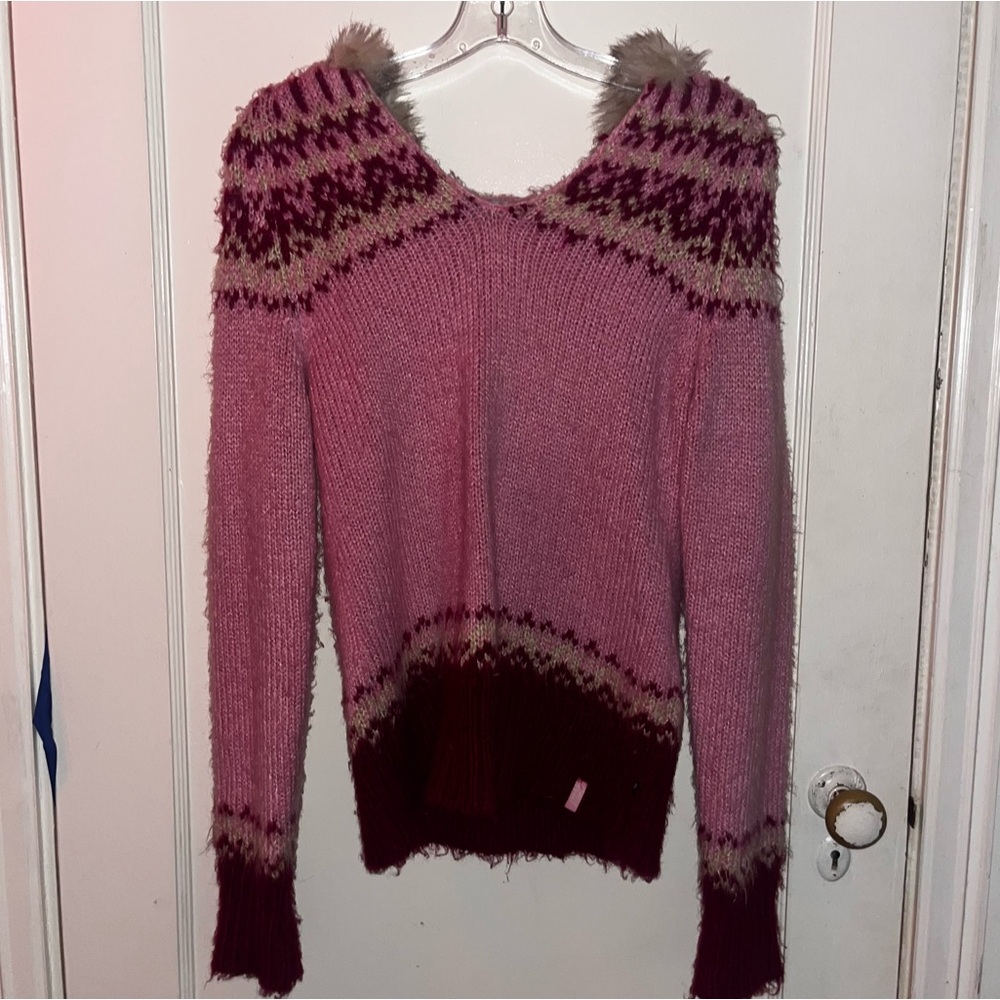 Mudd Pink Patterned Fur Lined Sweater